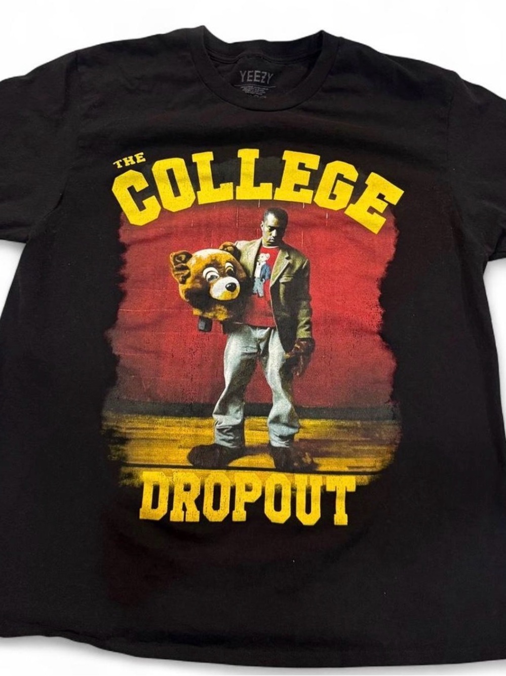 Yeezy Black Graphic 'The College Dropout' Tee with Yellow Print